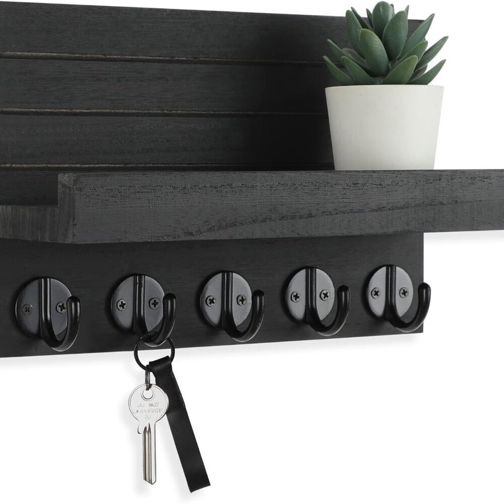 Key Holder for Wall, Decorative Key and Mail Holder with Shelf Has Large Hooks f